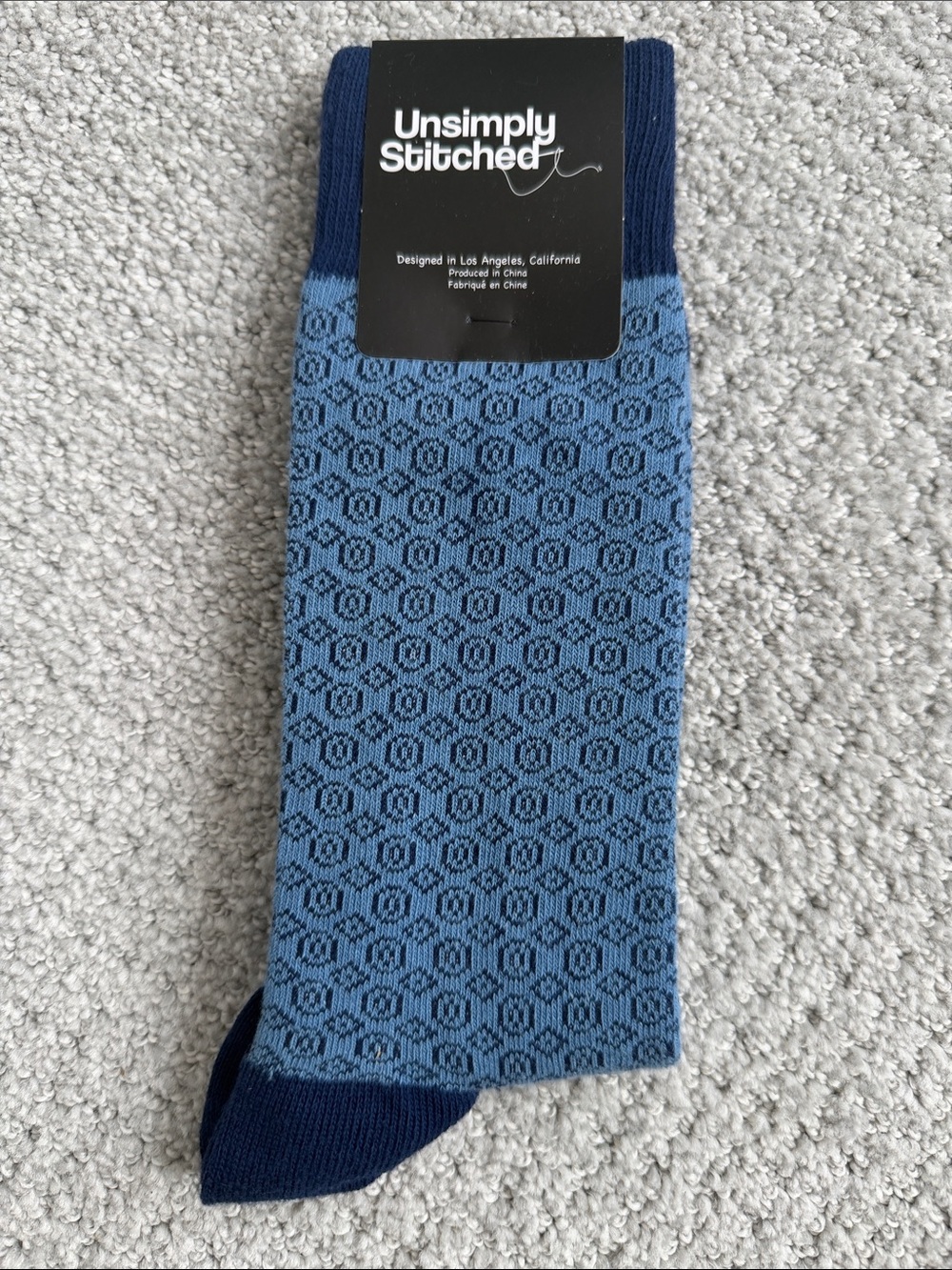 Men’s Two-Tone Blue Patterned Dress Socks